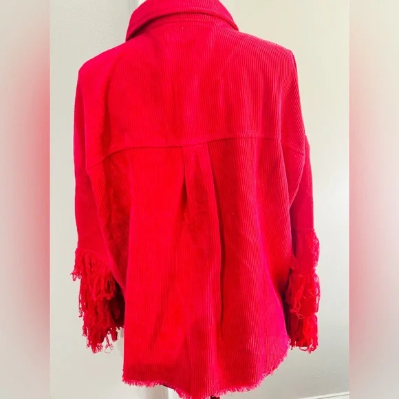 New with Tags Umgee Hot Pink Corduroy Fringe  Jacket Shacket sz Medium oversize - Picture 6 of 11